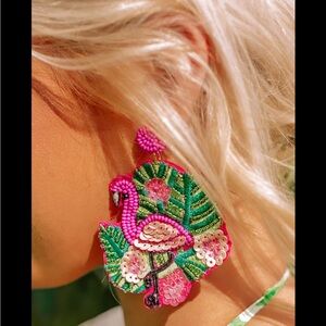 Tropical Flamingo Beaded Earrings